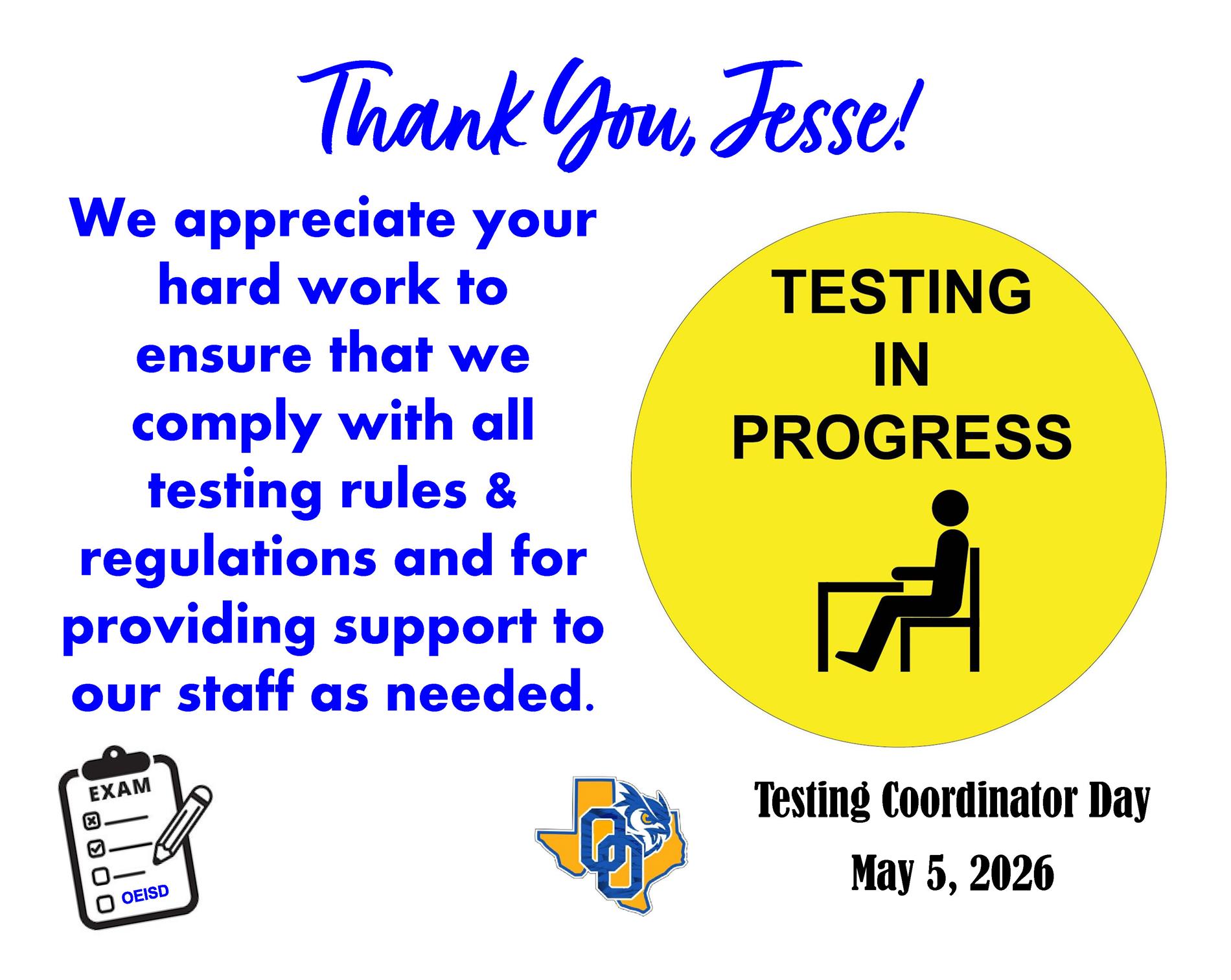 Testing Coordinator Day May 5, 2026