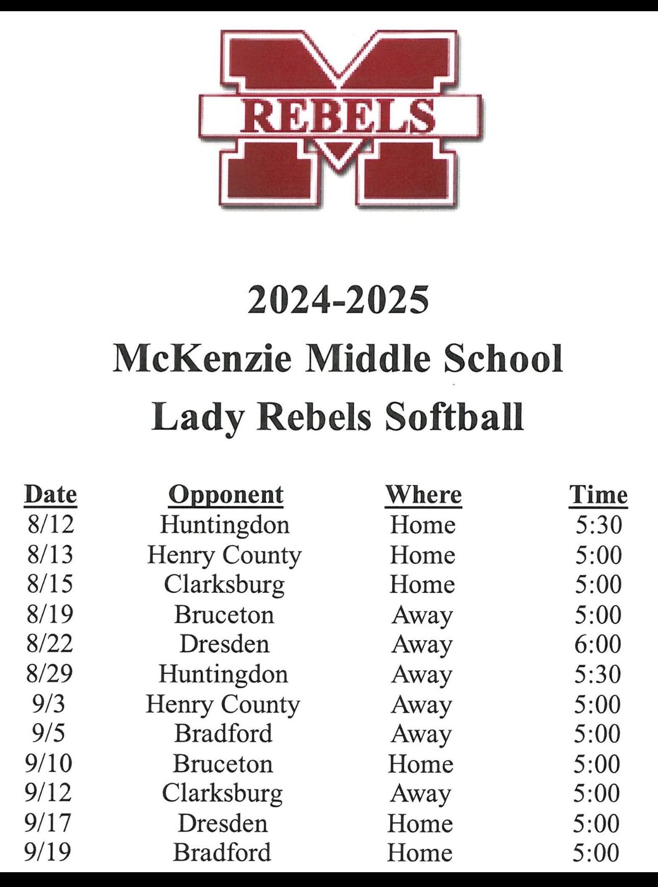 Softball schedule 2024