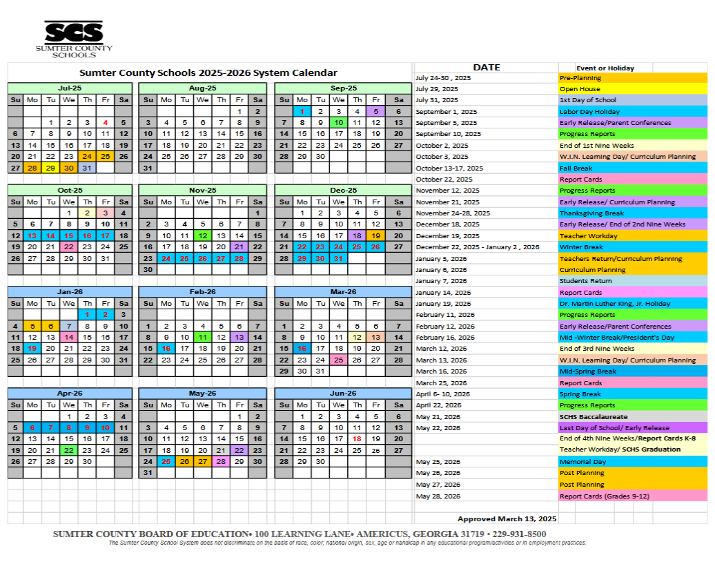 2025-26 District calendar