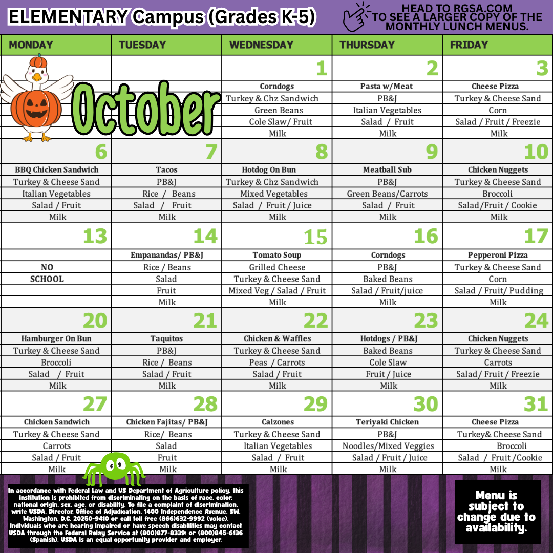 elementary lunch october