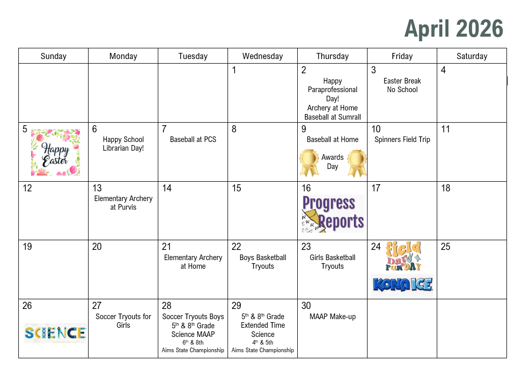 April Calendar of Events