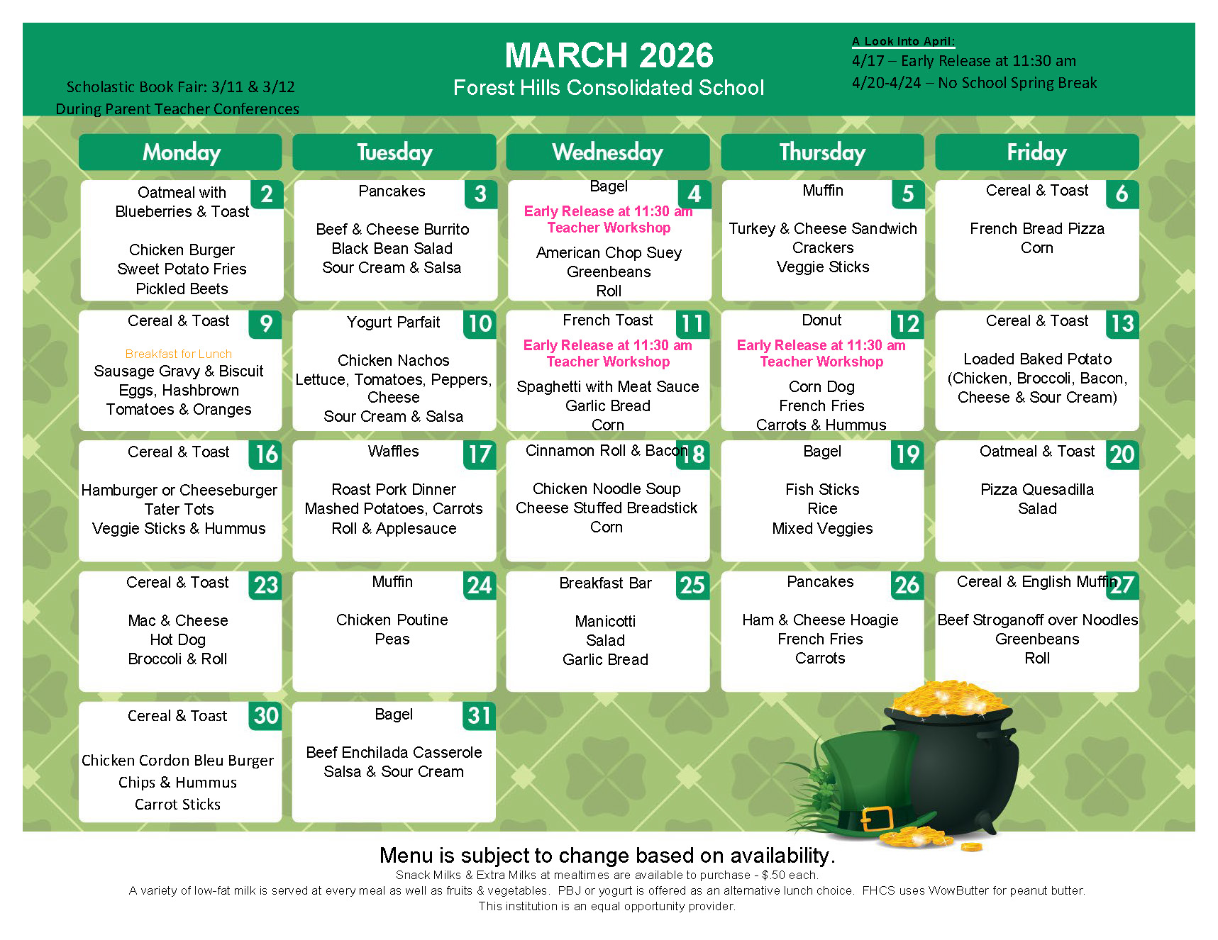March 2026 Menu