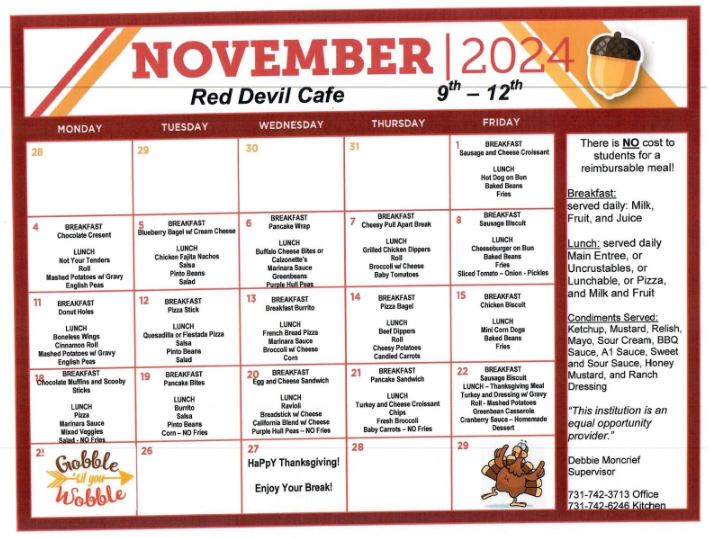 November 9-12 Menu