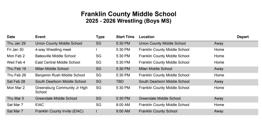 2026 Wrestling Schedule