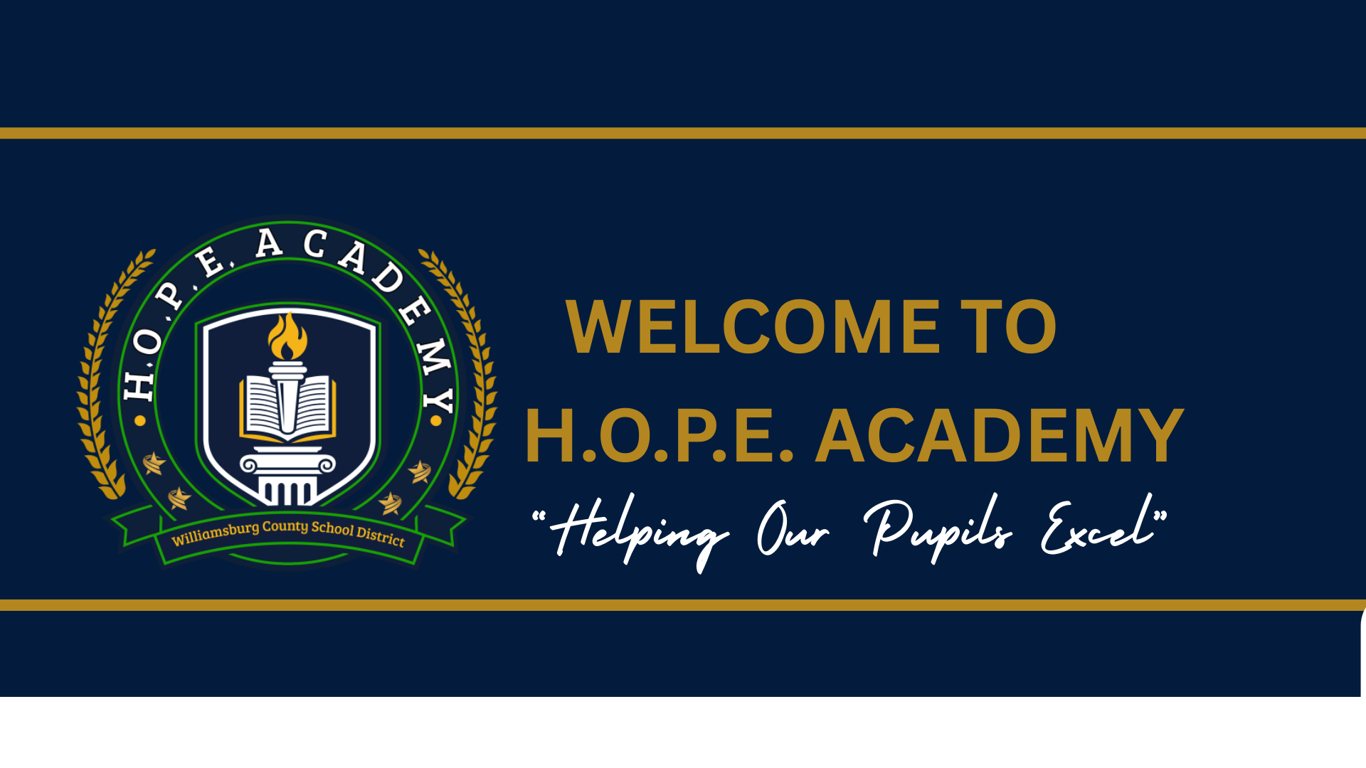 welcome to hope academy banner with logo "helping our pupils excel"