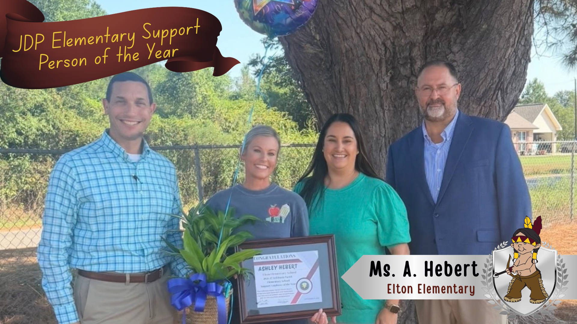 Congratulations to Ms. A. Hebert of Elton Elementary for being named  the elementary "JDP Outstanding Support Employee of the Year".