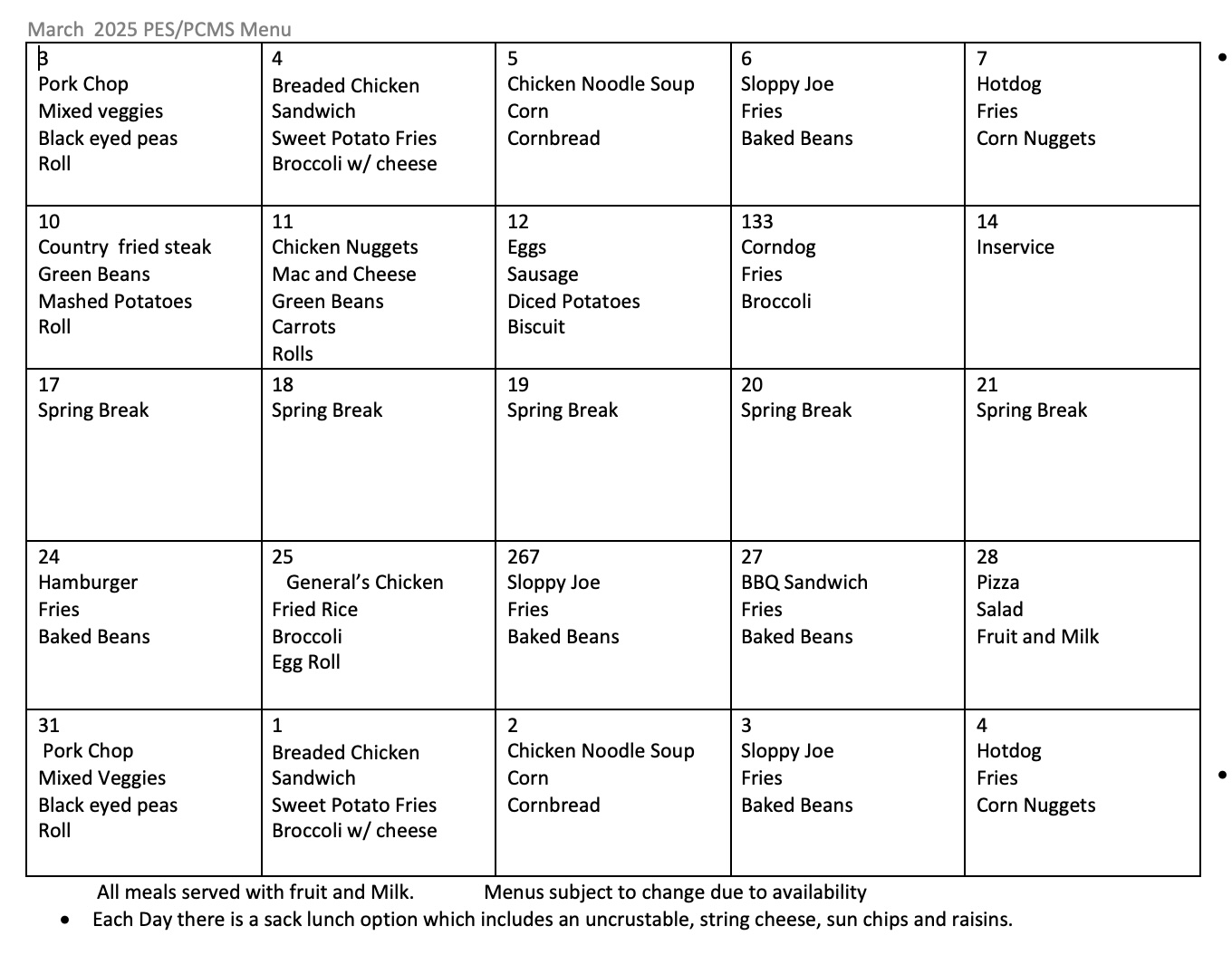 lunch menu