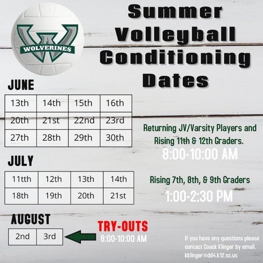 Summer Volleyball Conditioning Schedule