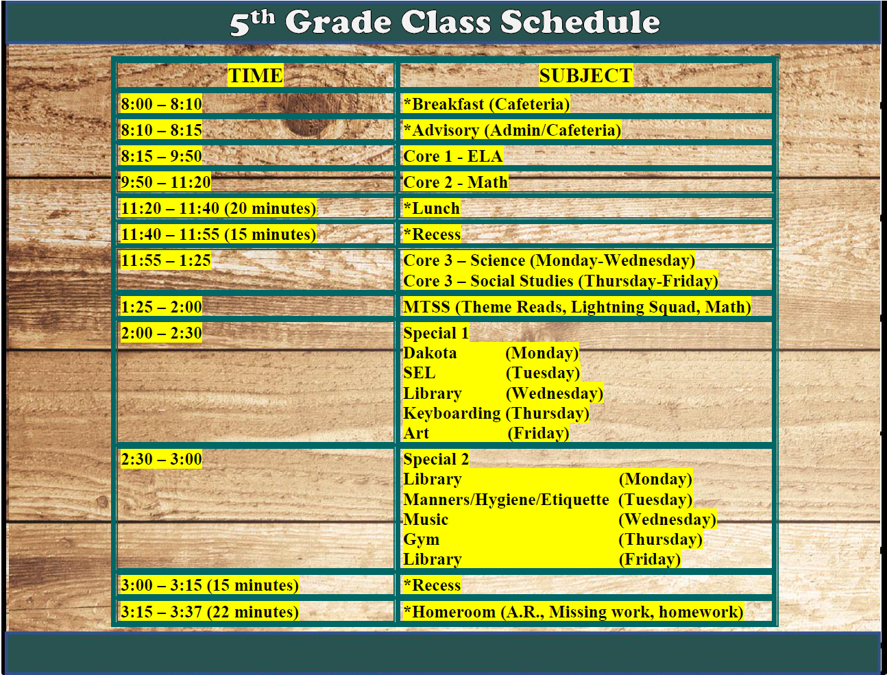 5th Grade classroom