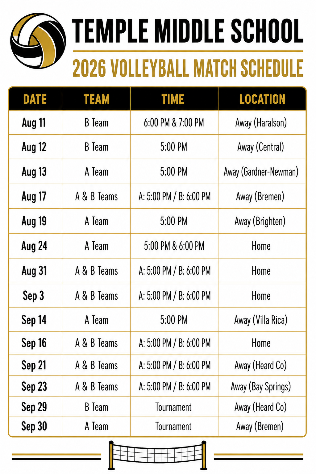 Volleyball schedule