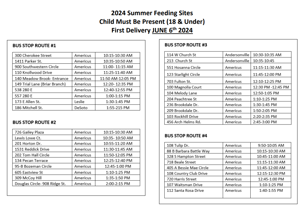Summer Feeding Bus Route Sites
