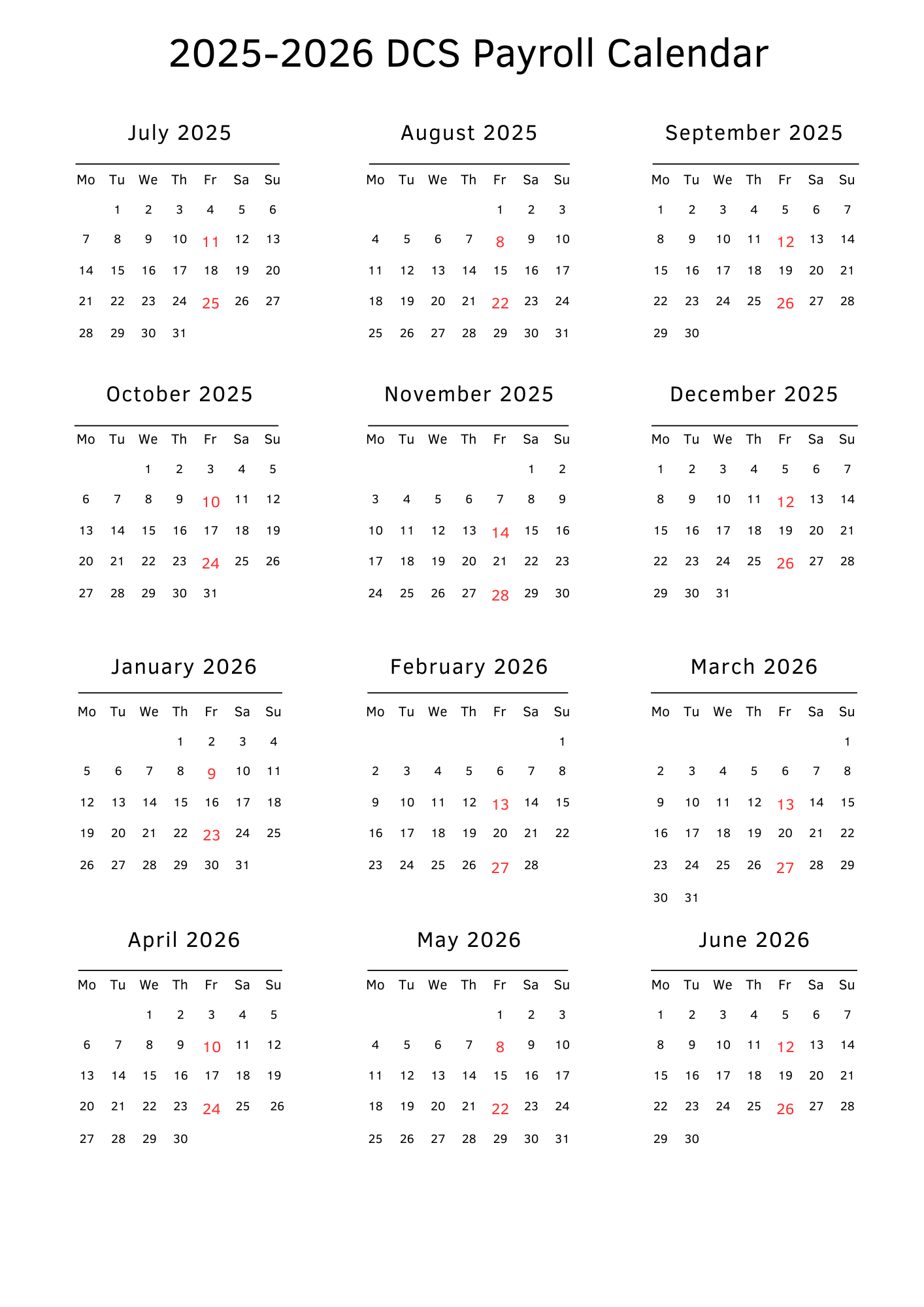 Payroll Calendar