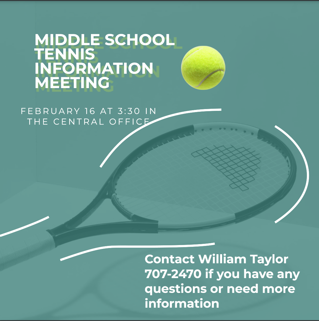 Middle School Tennis Information Meeting Feb. 16, 2024
