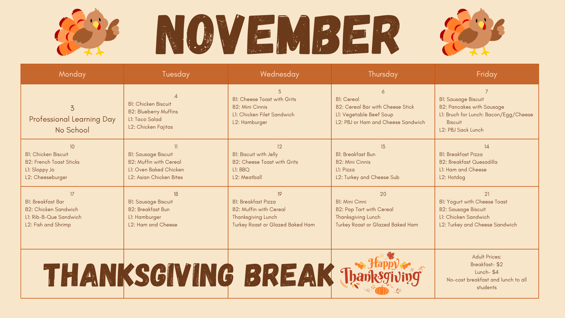 November Lunch Calendar