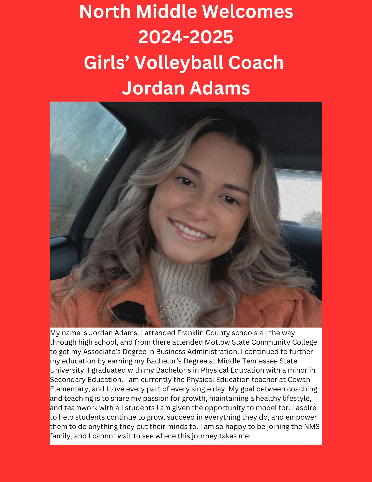 Girl's Volleyball Coach Jordan.Adams@fcstn.net