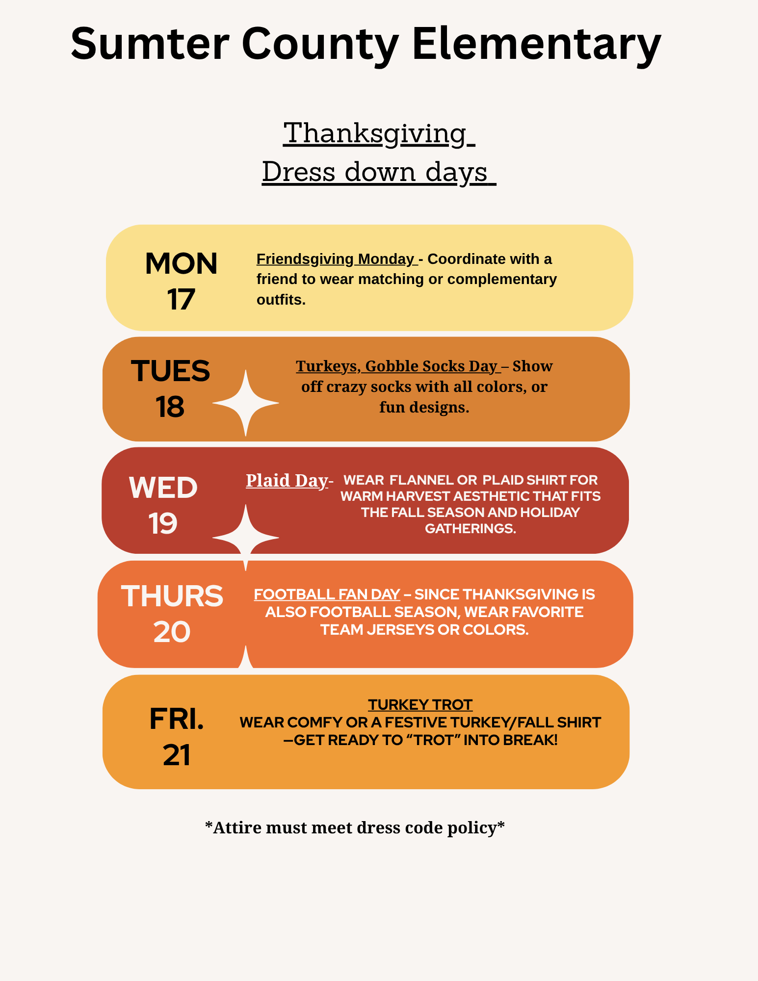 Thanksgiving Dress Up Week