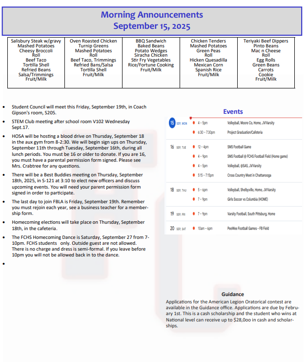 Announcement Sheet