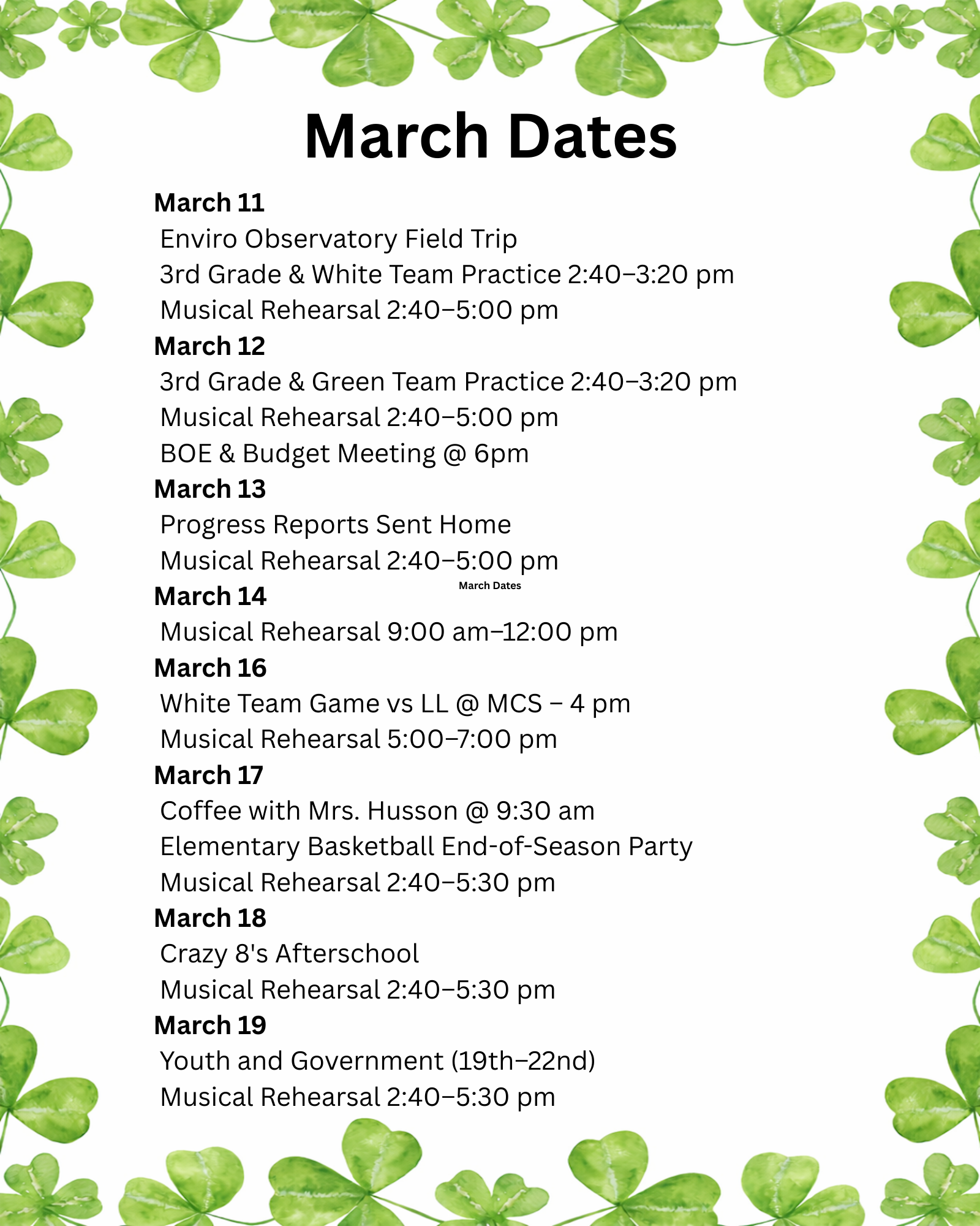 February Important Dates February Important Dates
