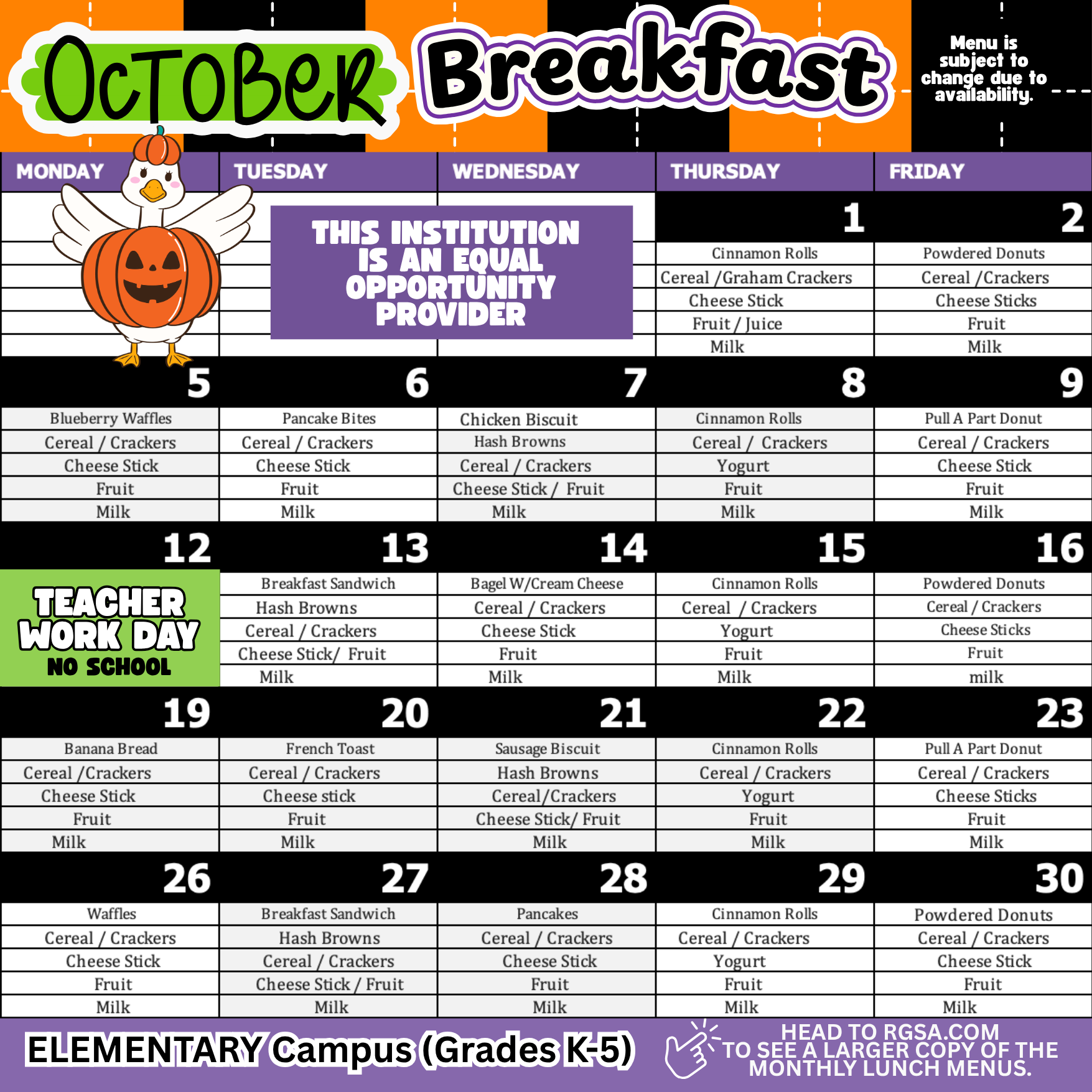 Elementary breakfast October 2026