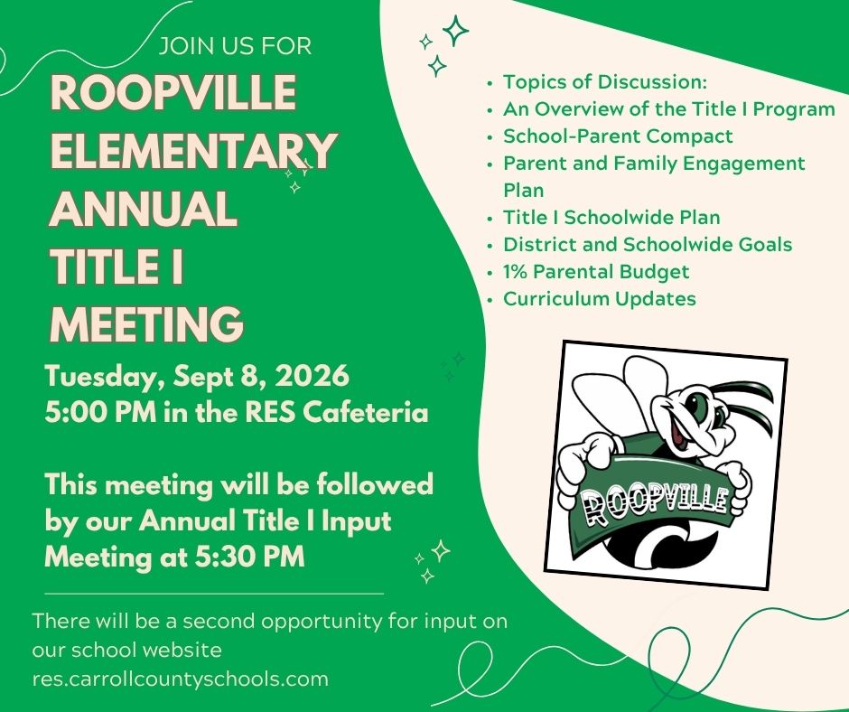 RES Annual Title I Meeting Sept 8 5:00pm followed by input meeting at 5:30 pm