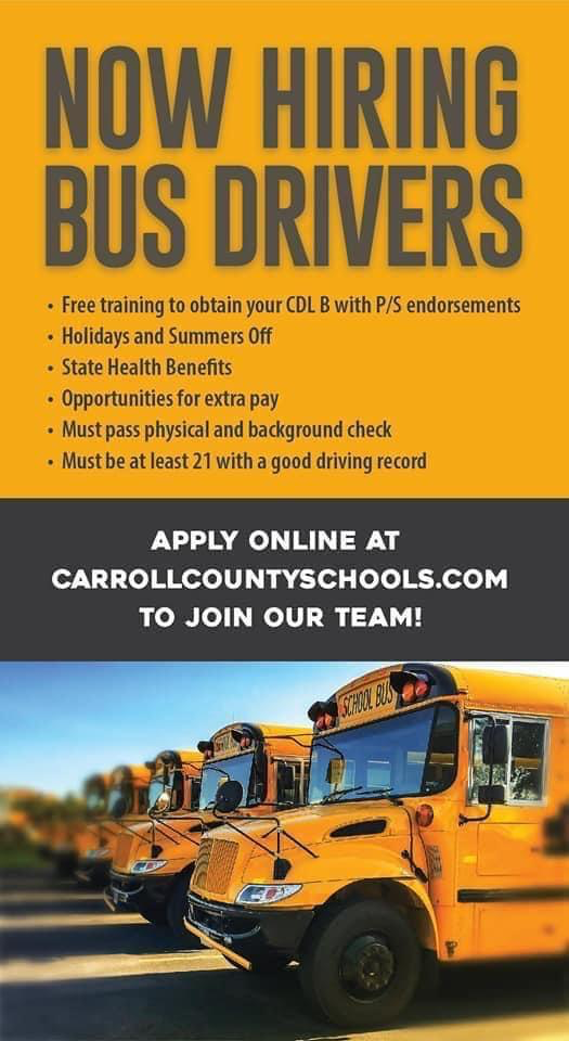 Carroll County Schools Now Hiring Bus Drivers