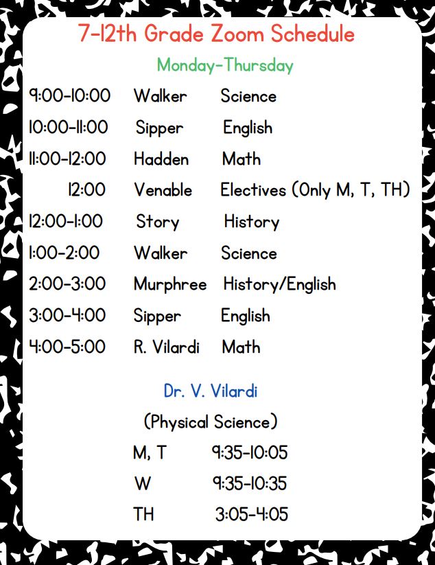 7th through 12th grade zoom schedule