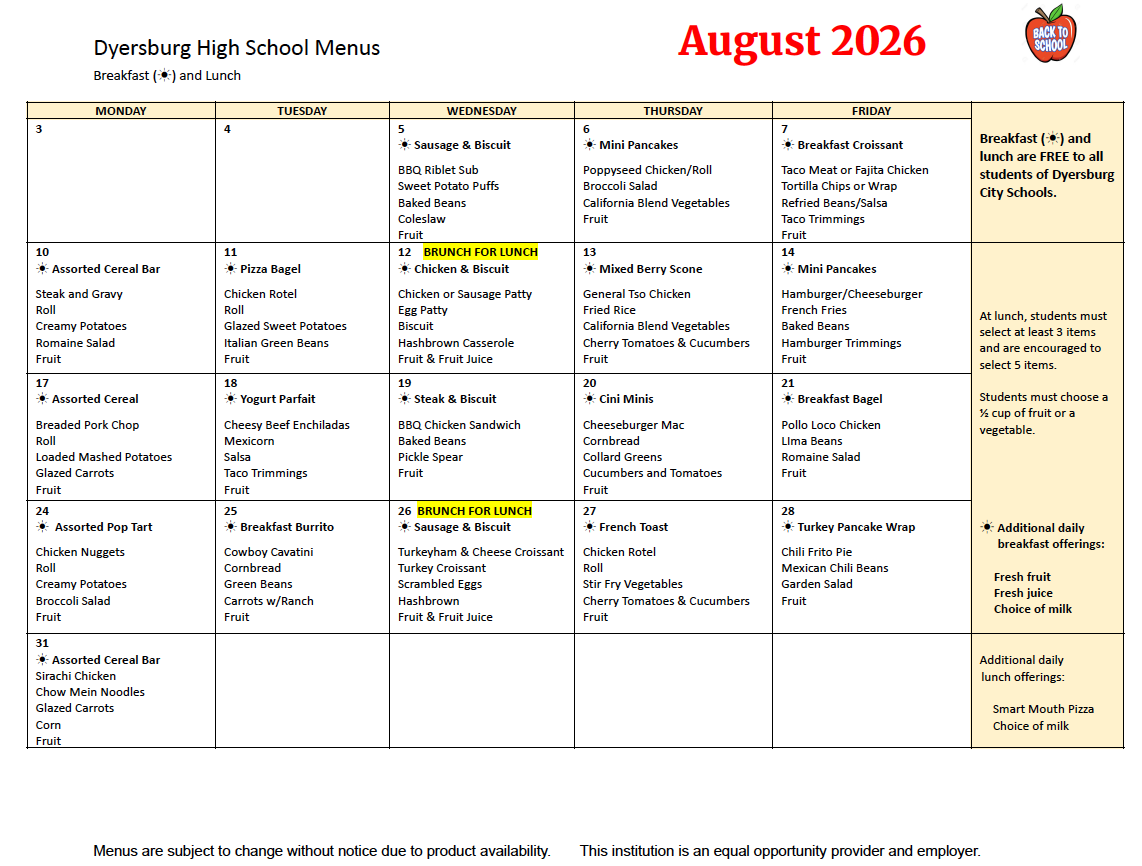 DHS Menu