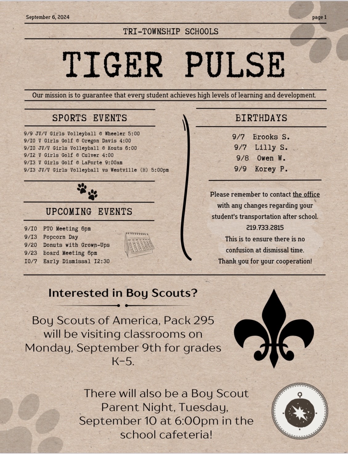 Tiger Pulse Front Page 9/6/24