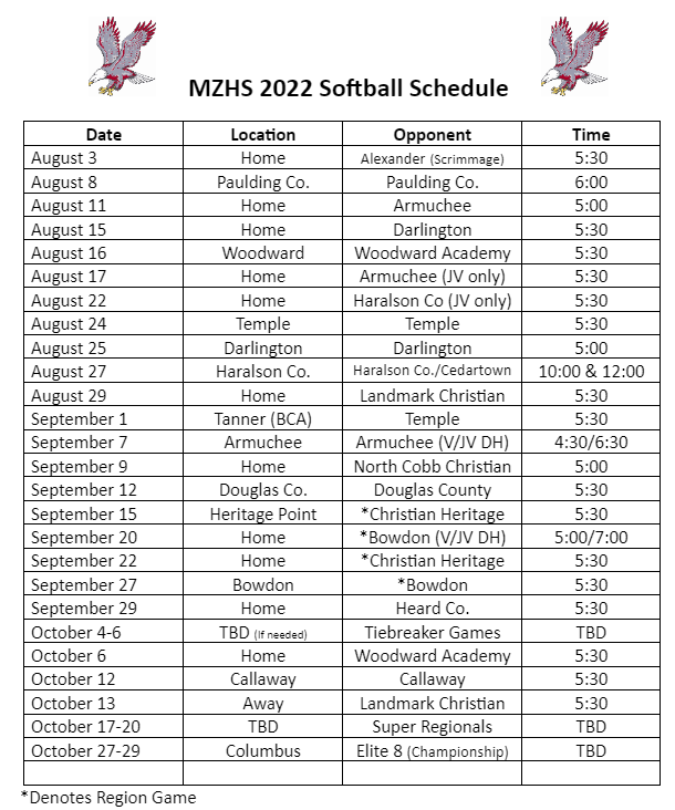 Softball schedule