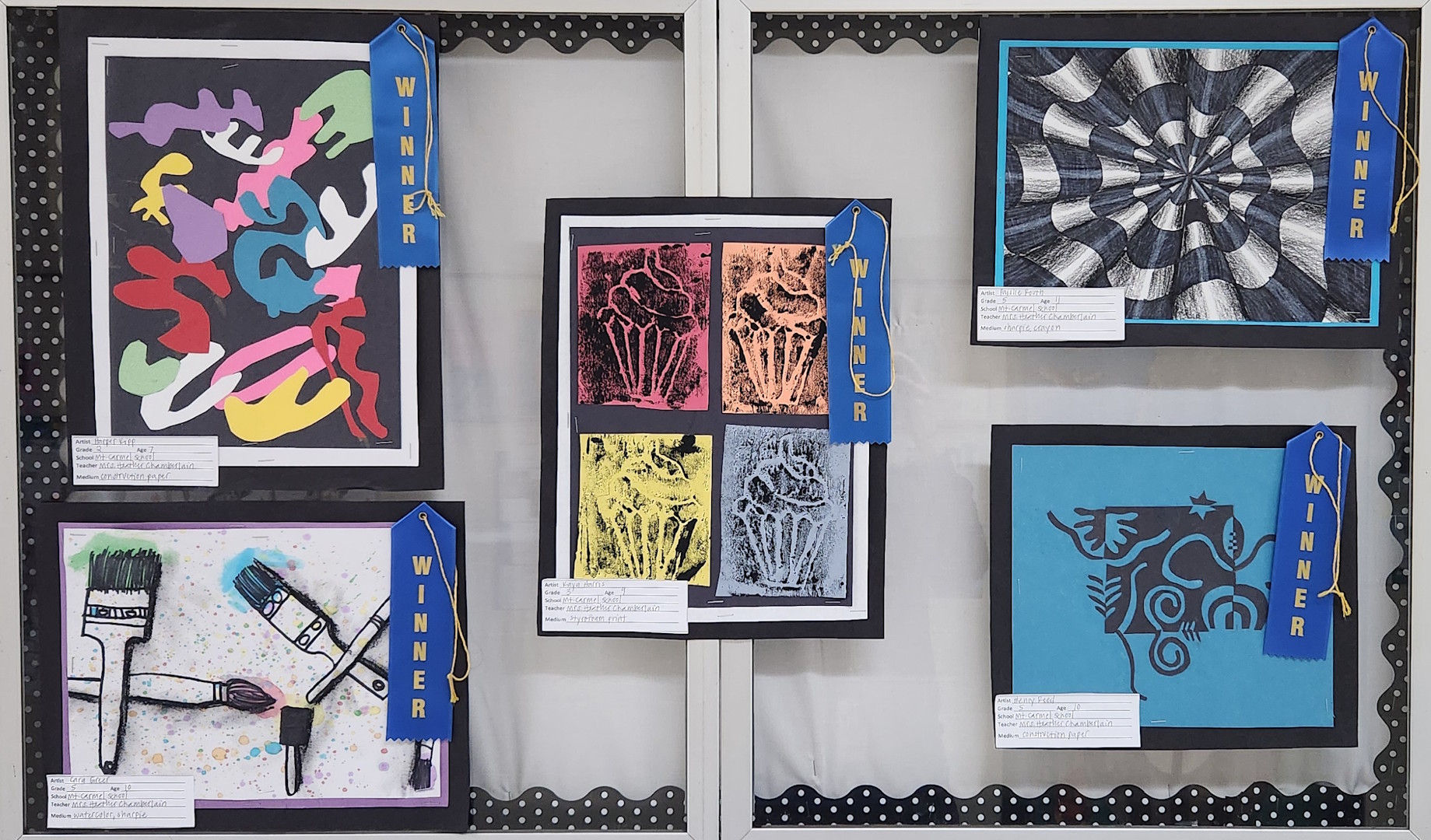 Winning artwork by MCS students at the Whitewater Valley Arts Gallery.