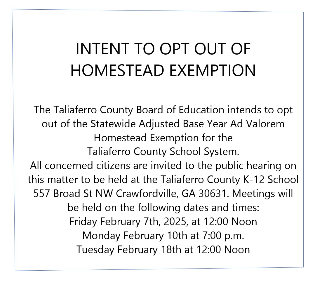 Homestead Opt-Out Hearing Announcement