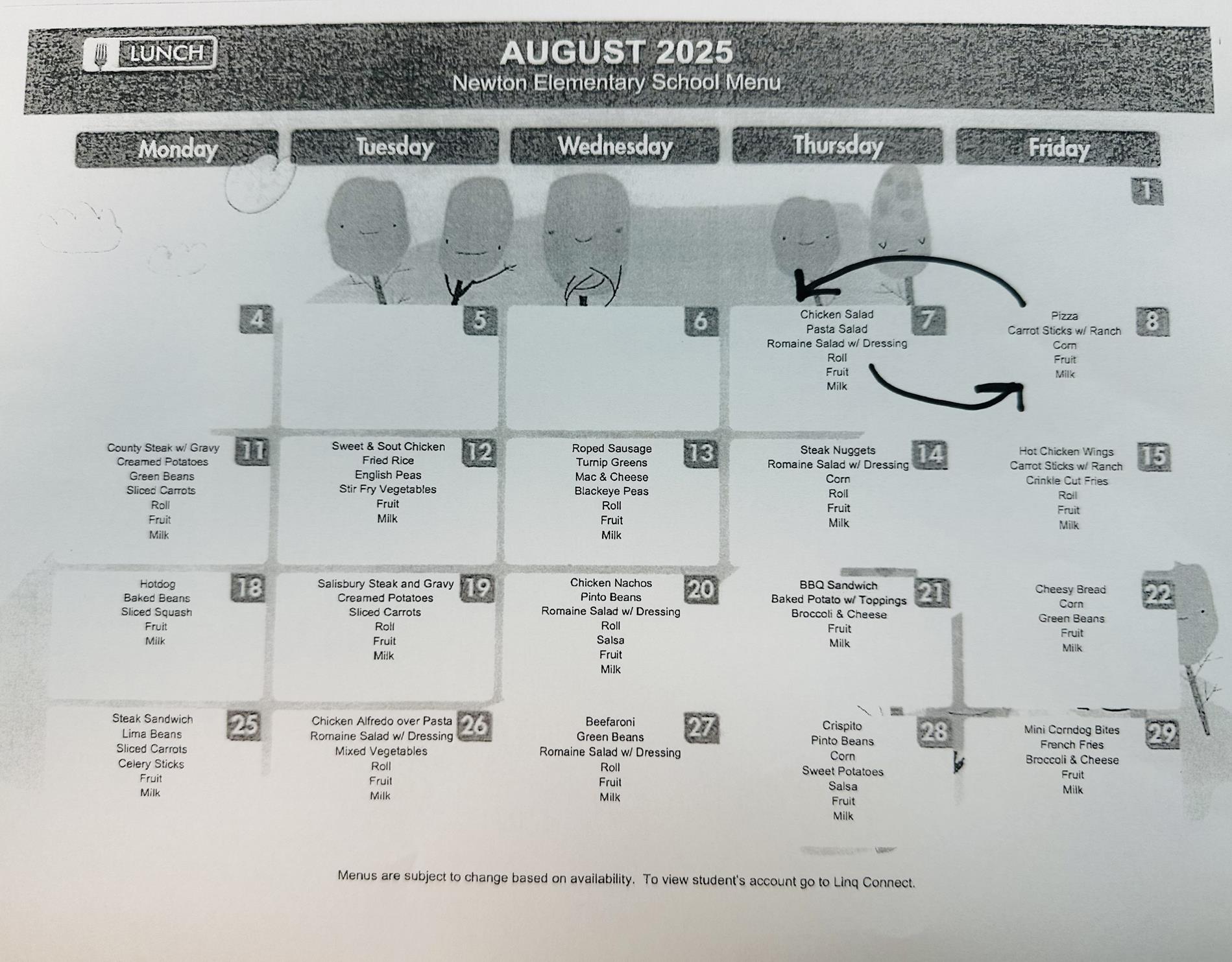 August Lunch Menu