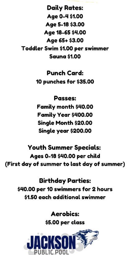 Daily rates, punch cards rate, pass rate and specials