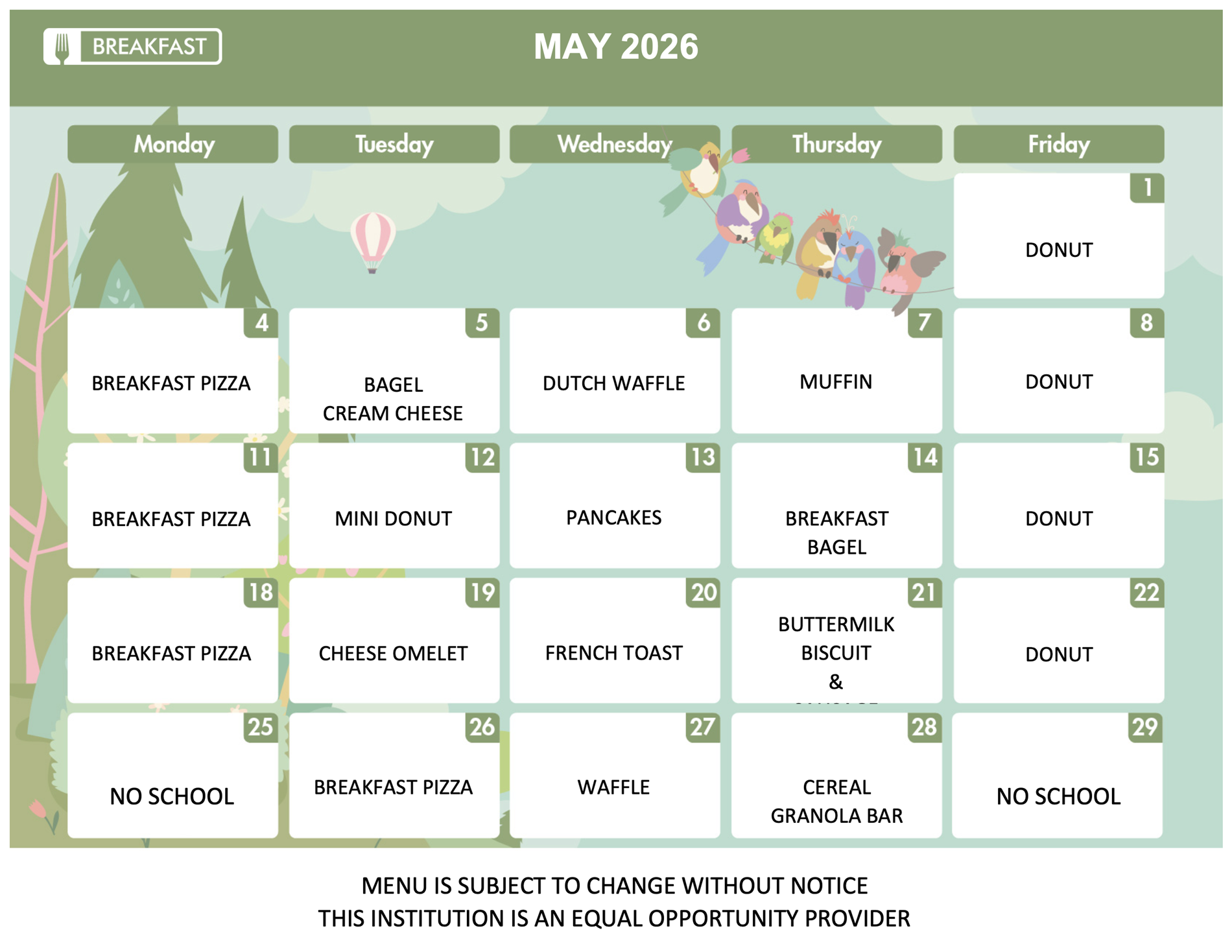 May 2026 Breakfast Menu
