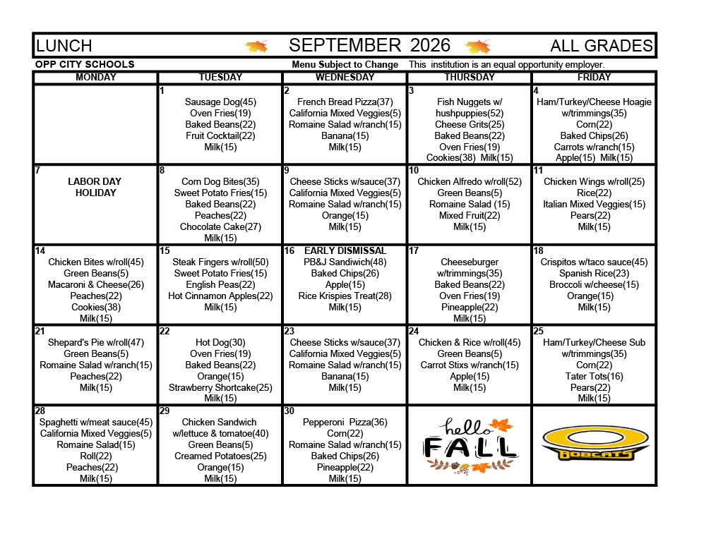 September 2026 Lunch