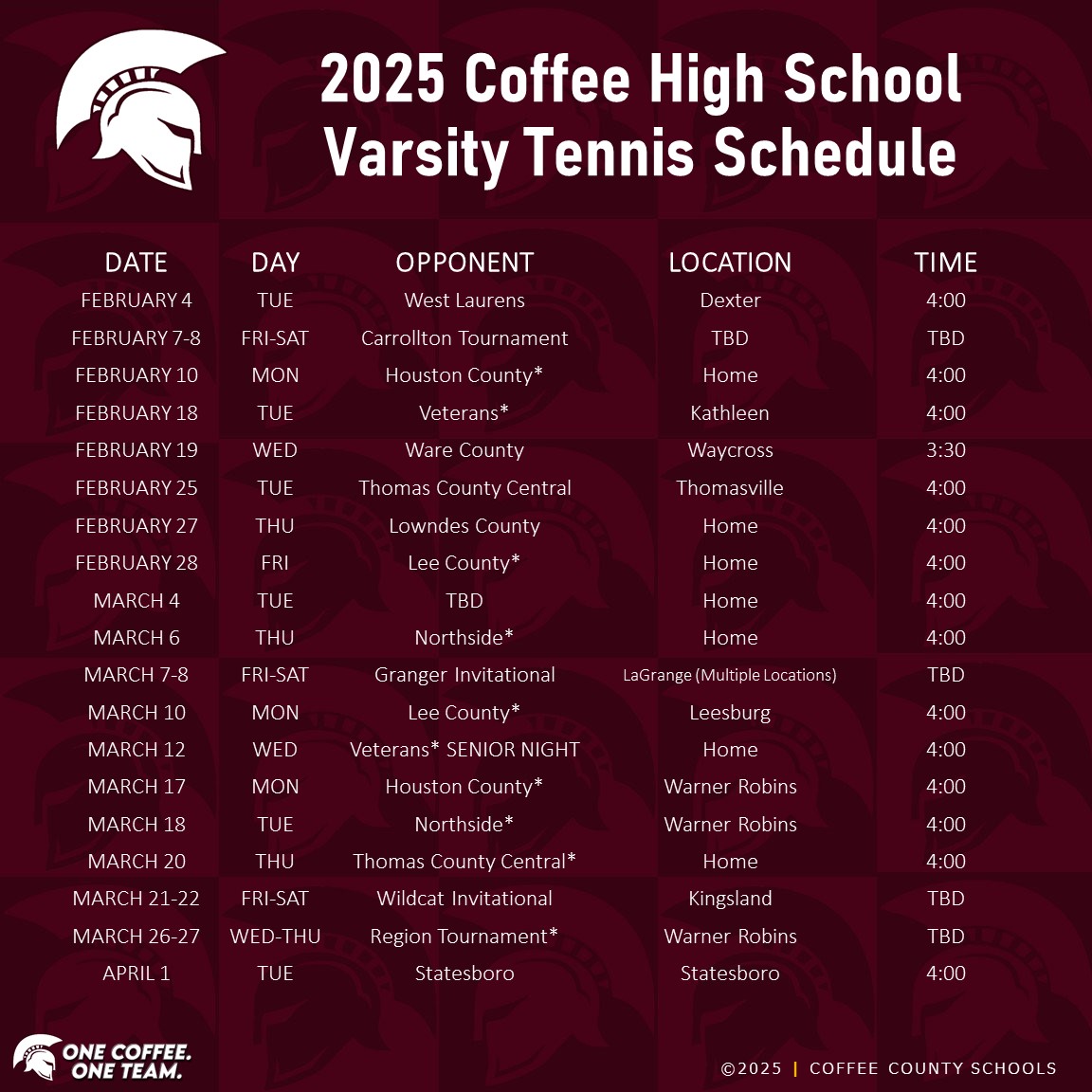 2025 CHS Varsity Tennis Schedule