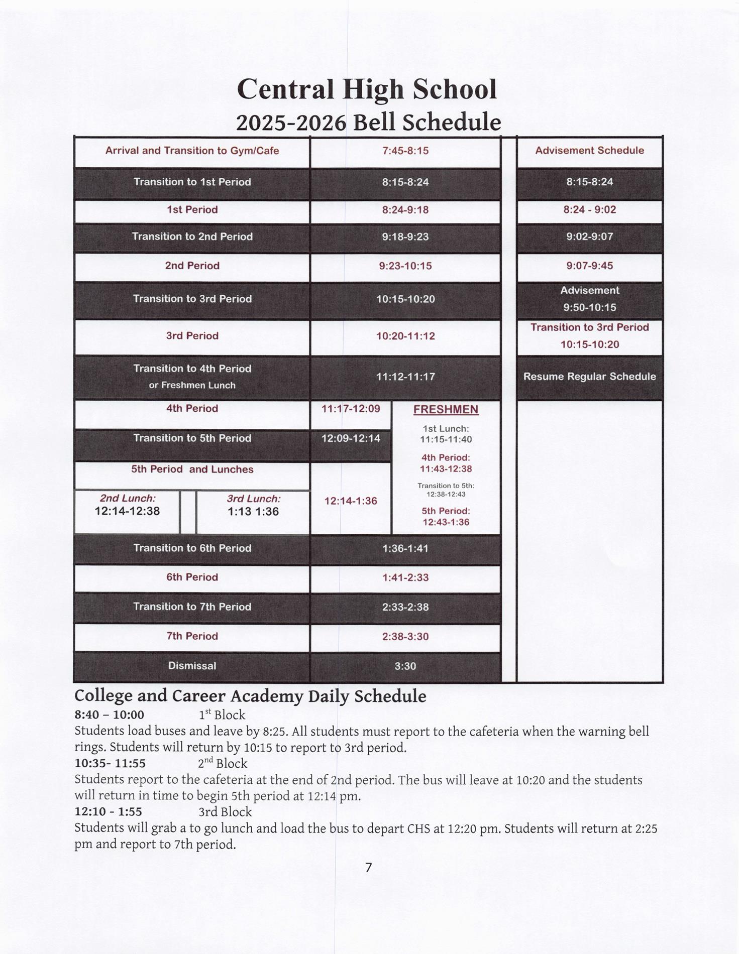 Bell Schedule