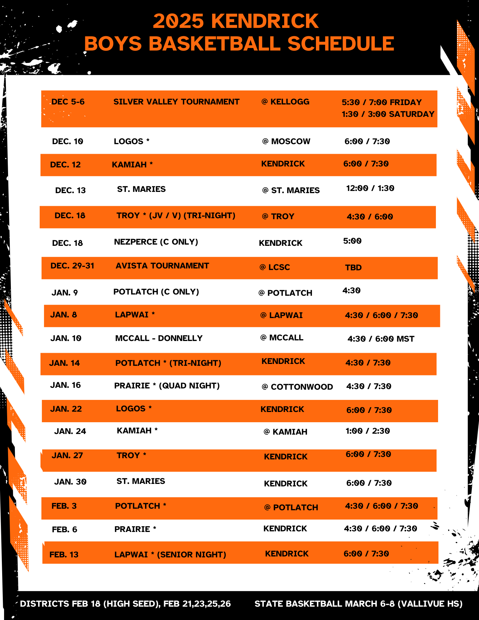 Boys Basketball Schedule 2025