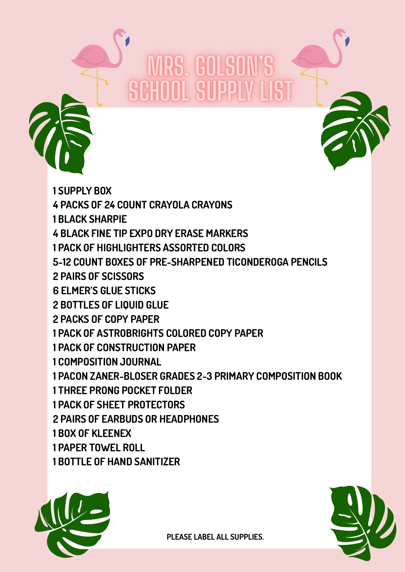 School Supply List 2026-2027