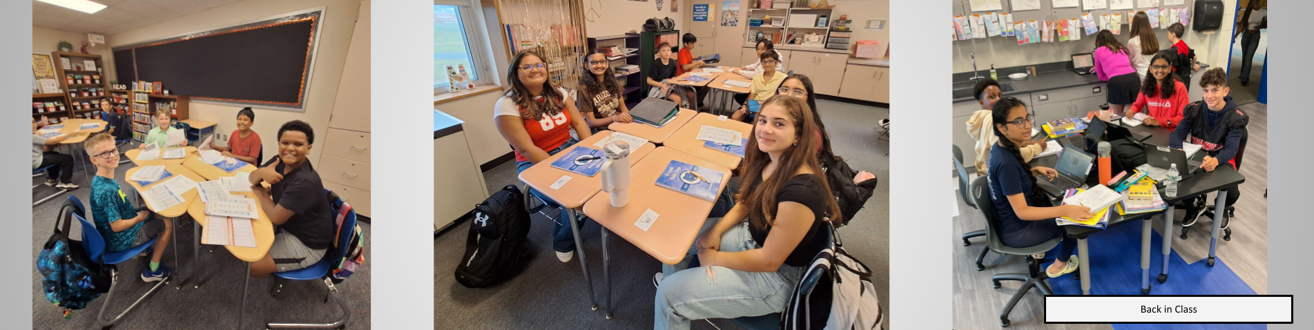 Students posing in class with friends