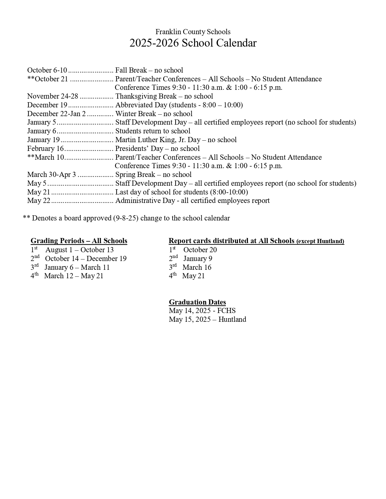 School Calendar 