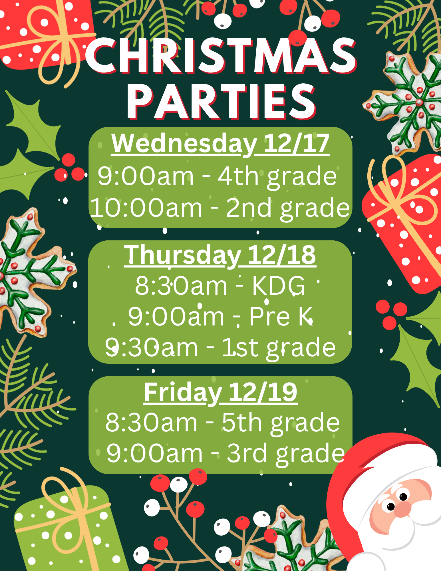 Christmas Class Parties Flyer
