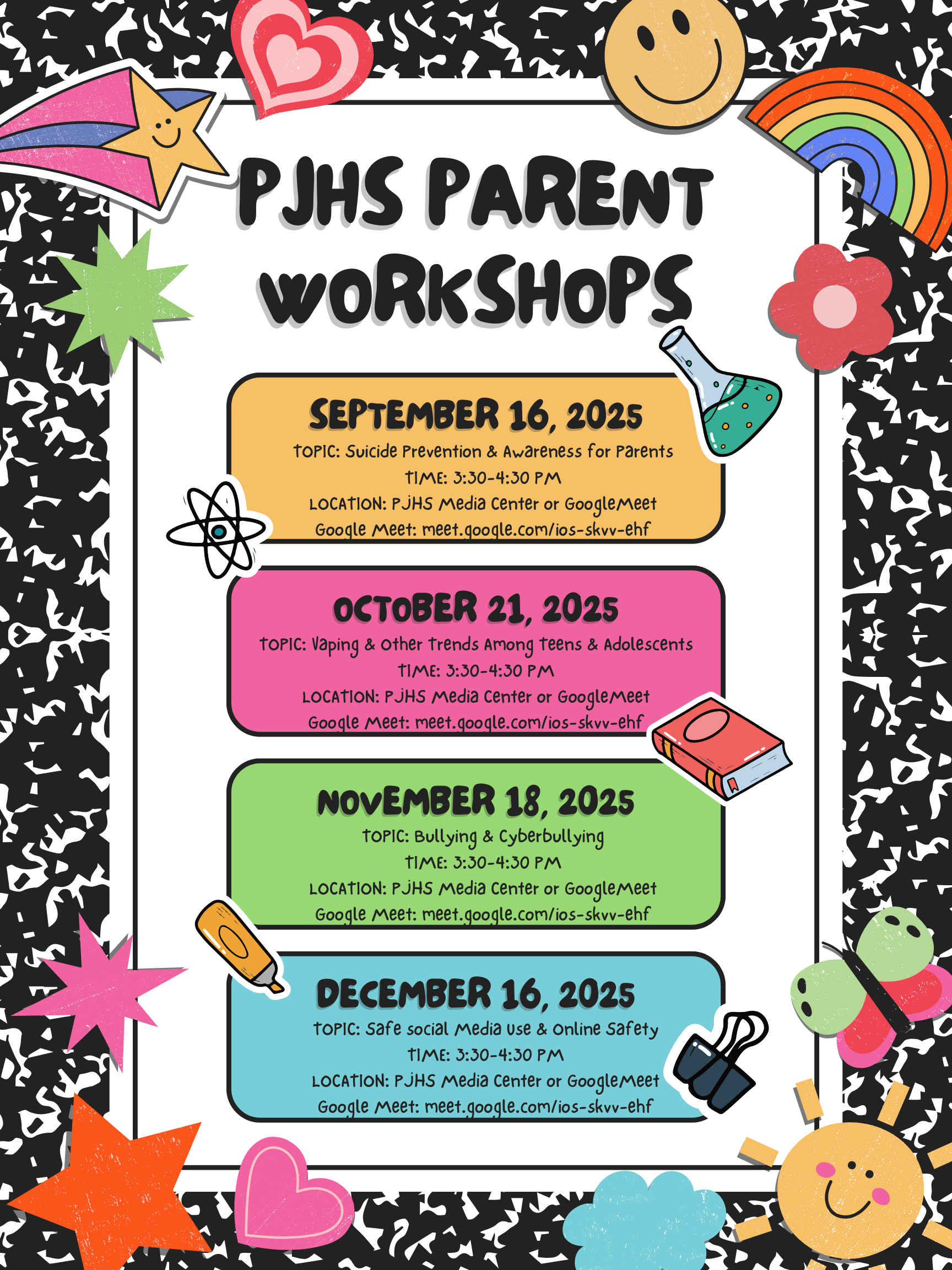 flier advertising pjhs parent workshops 