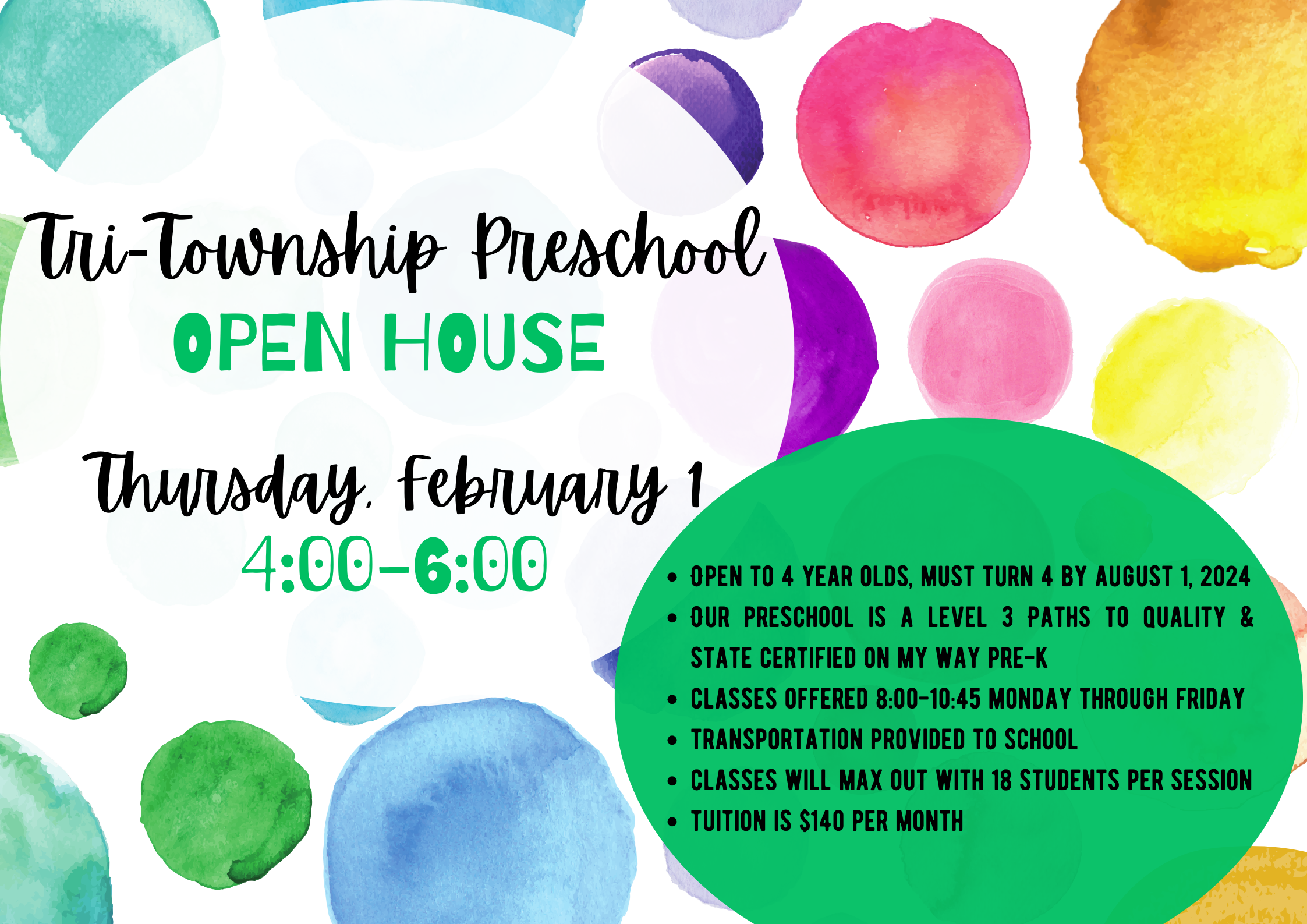 Preschool Open House Information for Parents UPDATED