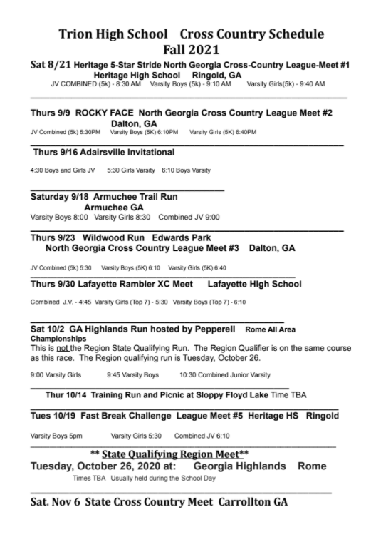 2021 THS CROSS COUNTRY SCHEDULE 2021 THS CROSS COUNTRY SCHEDULE