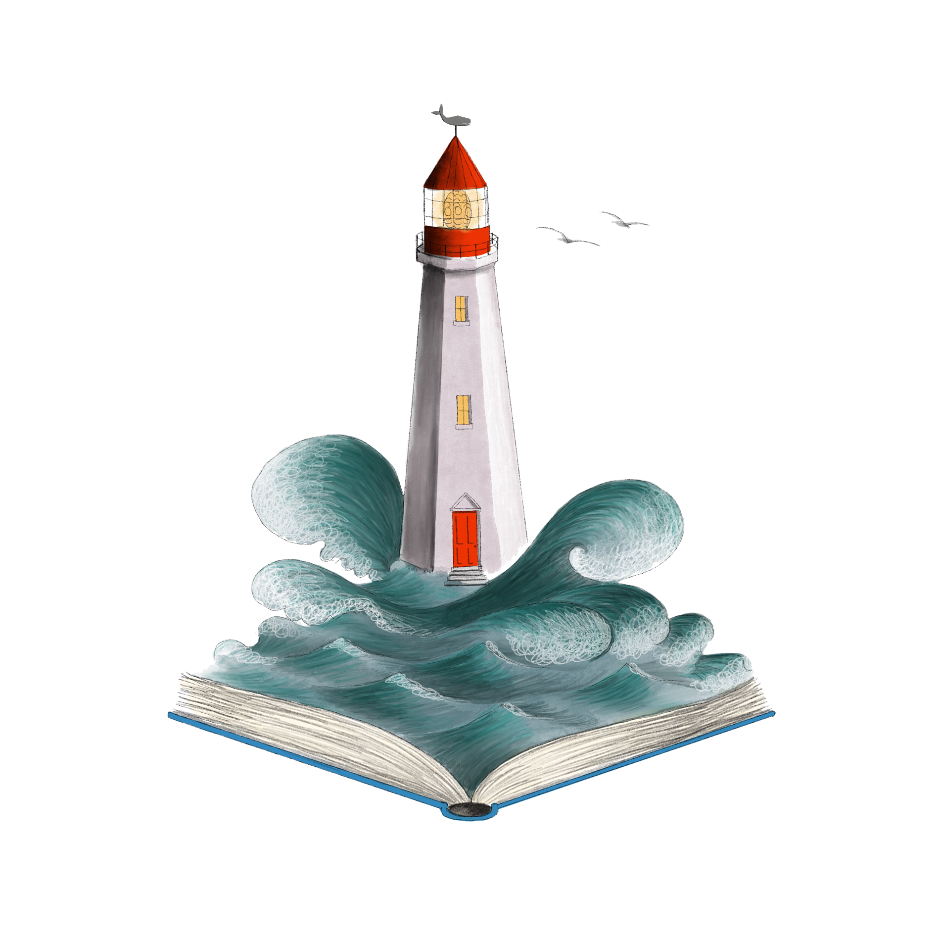 Lighthouse splashing up from open book CSLP 2022 licensed art