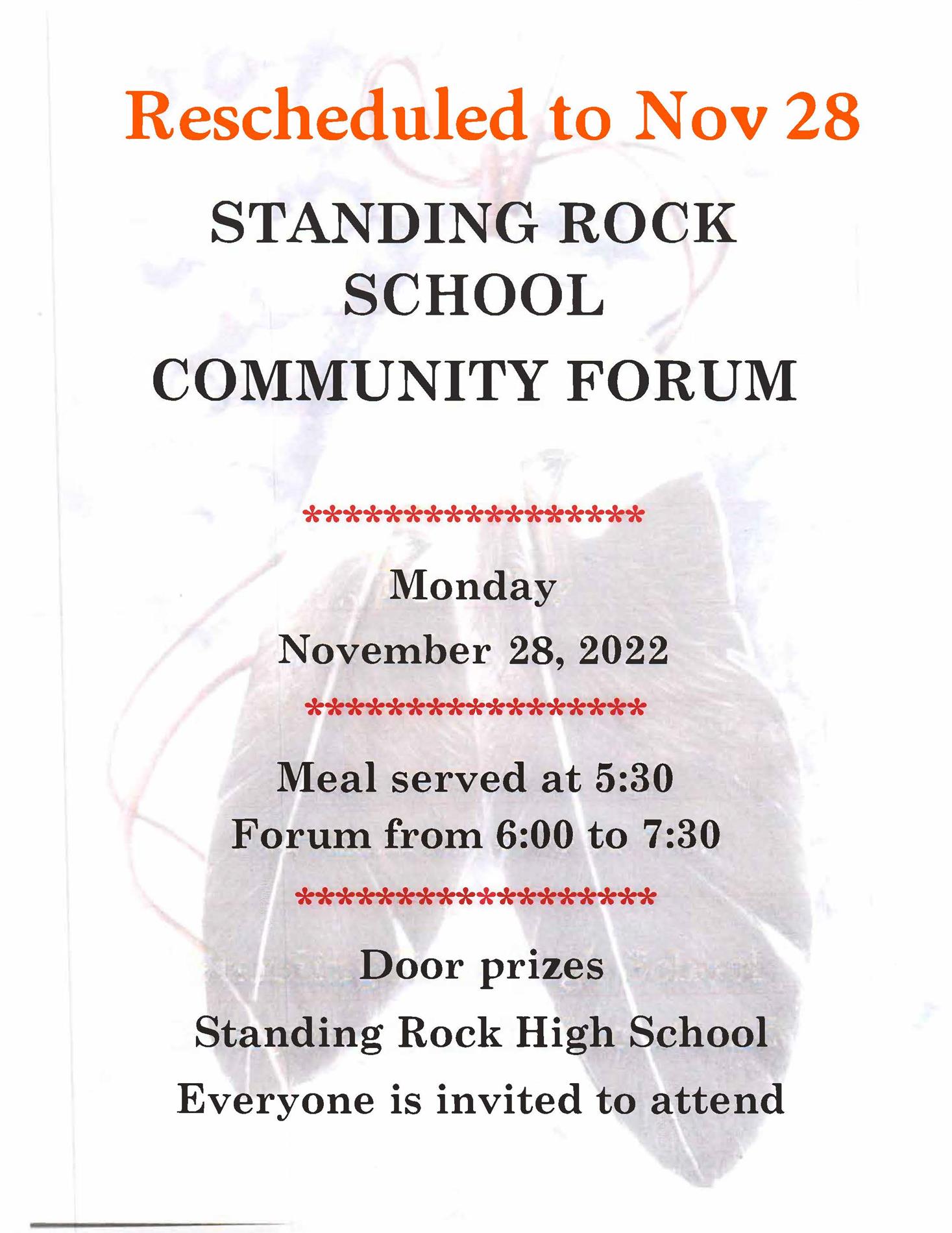 Standing Rock School Community Forum flyer