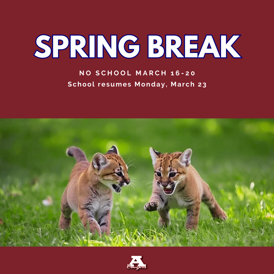 Spring Break March 16-20. Classes resume March 23
