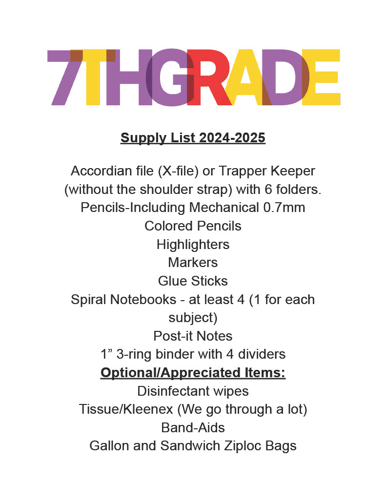 7th Grade School Supply List