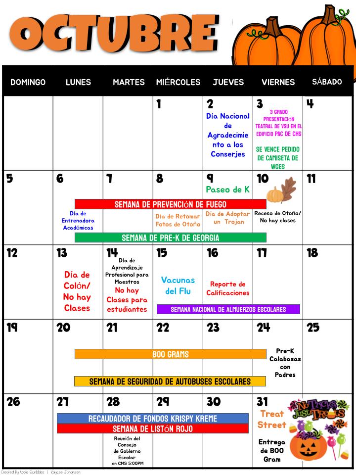 OCTOBER CALENDAR (SPANISH)